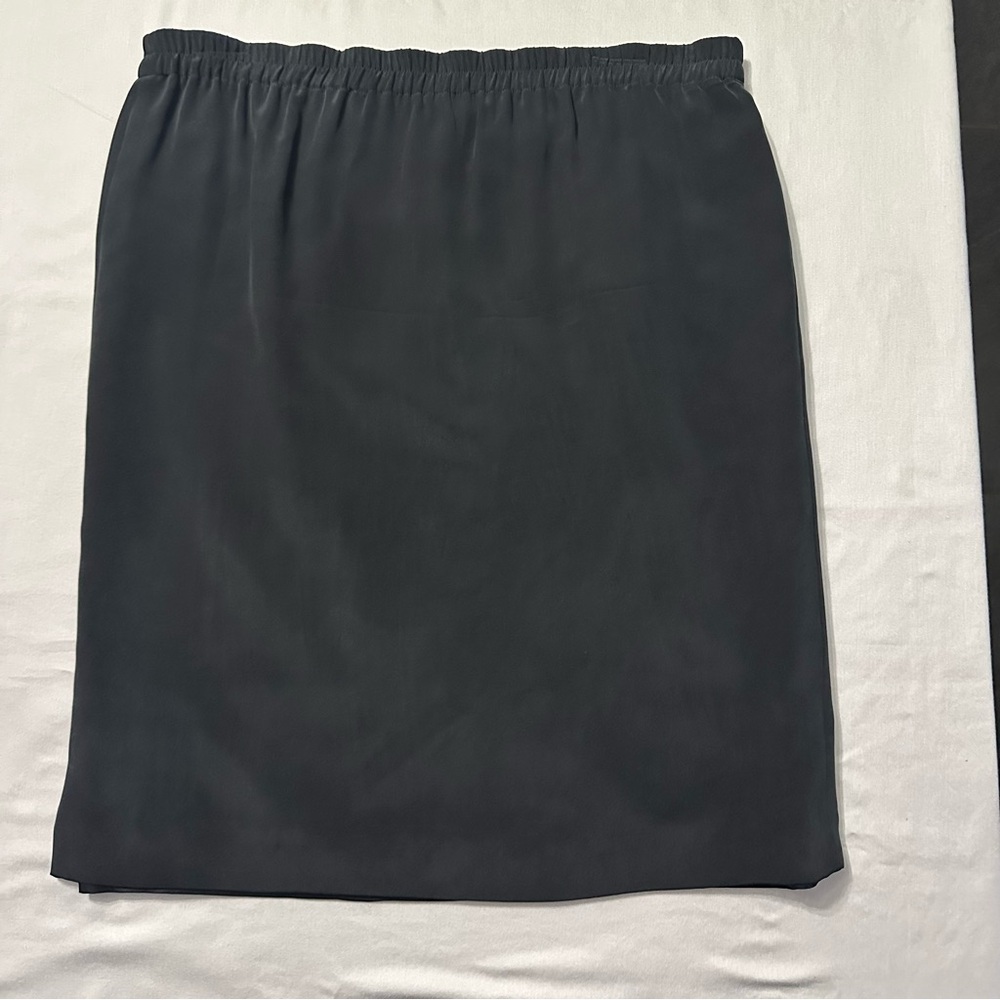 VTG Patrick Collection Black Silk Midi Skirt Women Size 14 Lined Elastic Waist